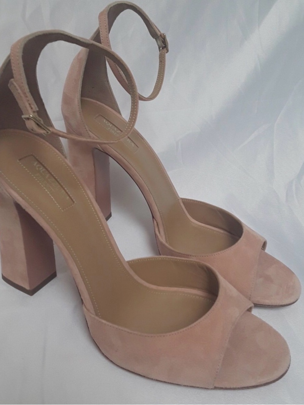 🧡 Aquazzura $795 RRP Suede Ankle-Strap Block Heel Sandals - Nude Pink
